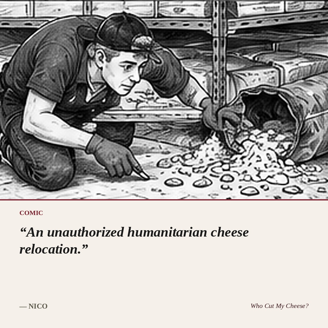 An unauthorized humanitarian cheese relocation. — Nico